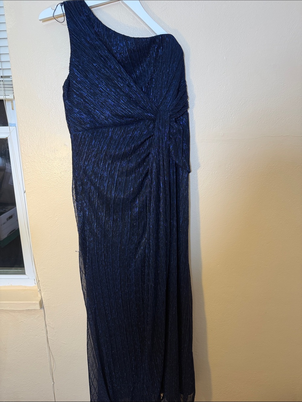 One-Shoulder Navy Sparkle Evening Dress